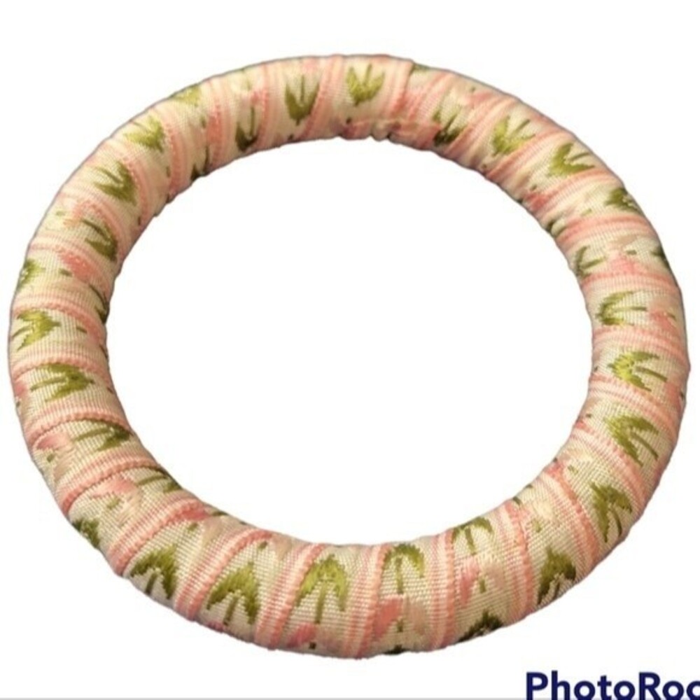 Ribbon Wrapped Bangle Bracelet Balletcore Boho Soft Girl Pink Green Cream Print - Picture 2 of 2